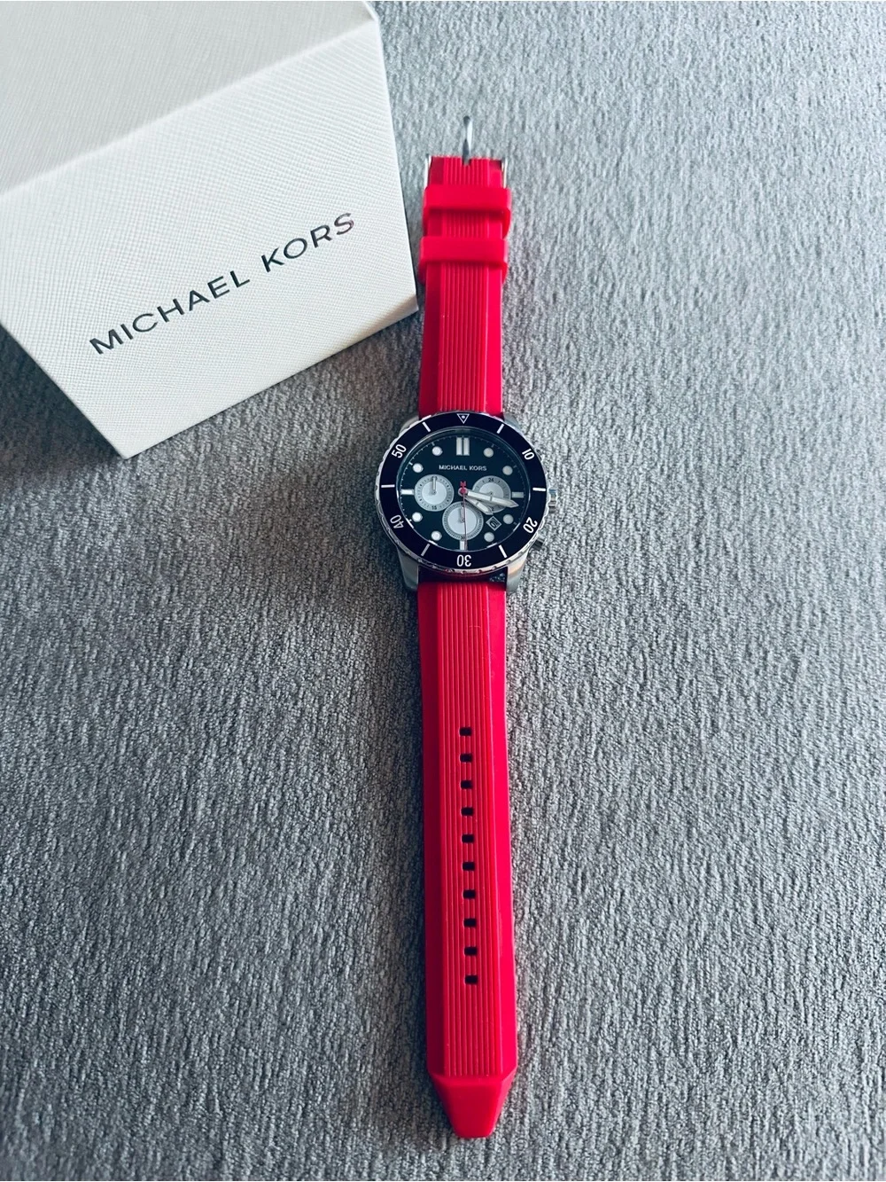 Michael Kors Cunningham Chronograph Red Silicone Watch 44mm
